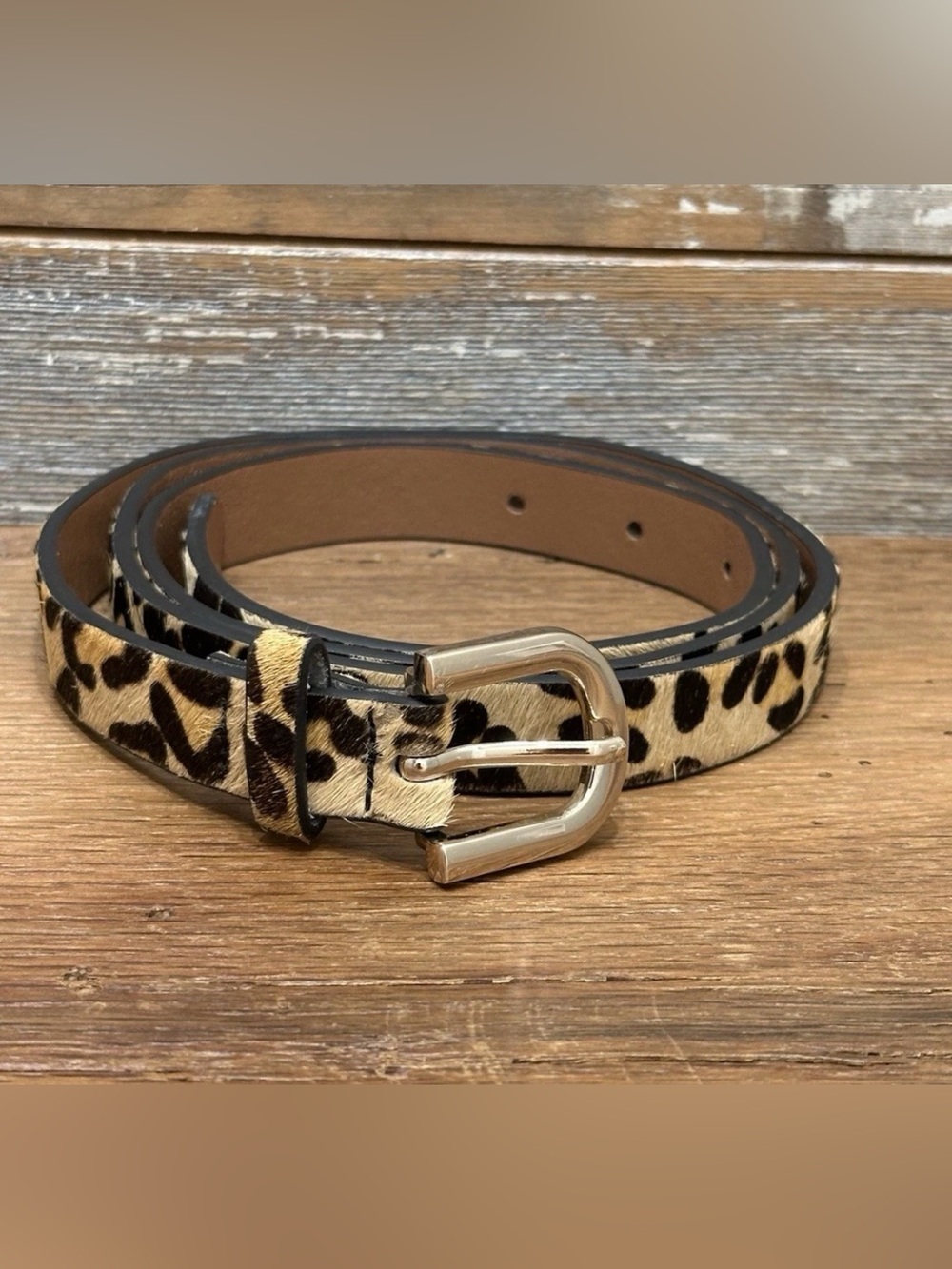 Loklik Animal Leopard Cheetah Calf Hair Print Leather Belt S